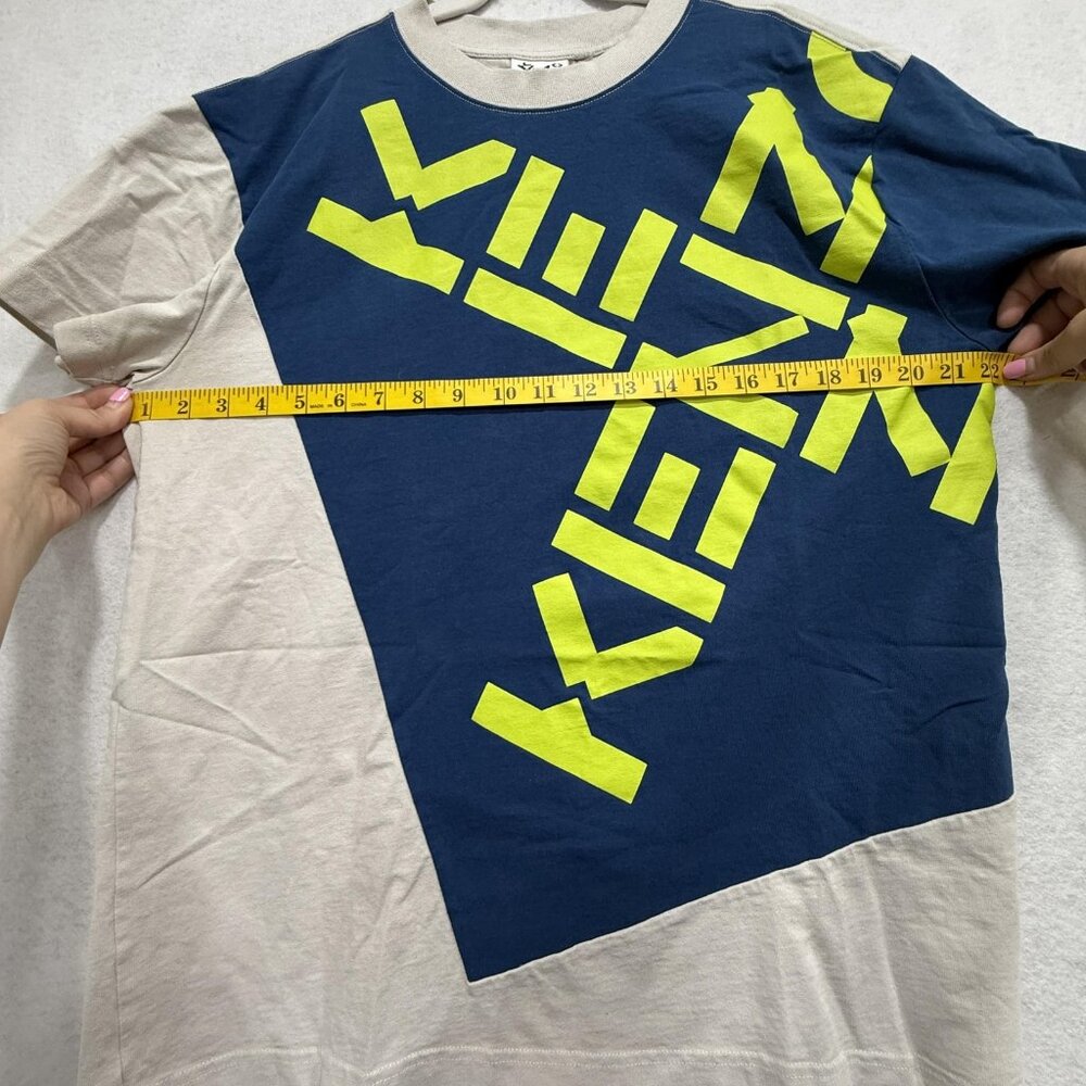 Kenzo Shirt Mens Large Blue Beige Graphic Logo Short Sleeve Tee SS19 100% Cotton - Picture 3 of 9